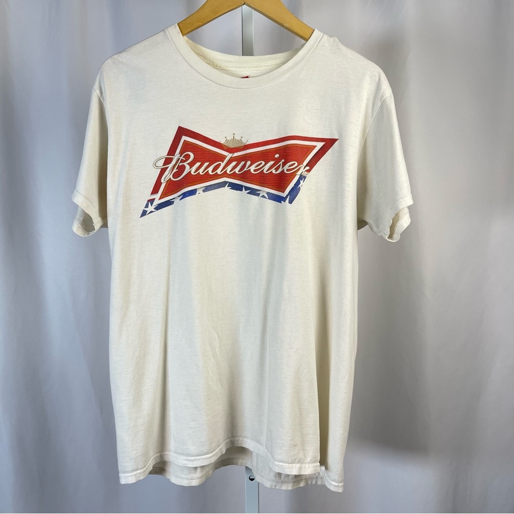 Vintage 90's Hanes Budweiser Large Logo Graphic Tee Shirt Beer Casual